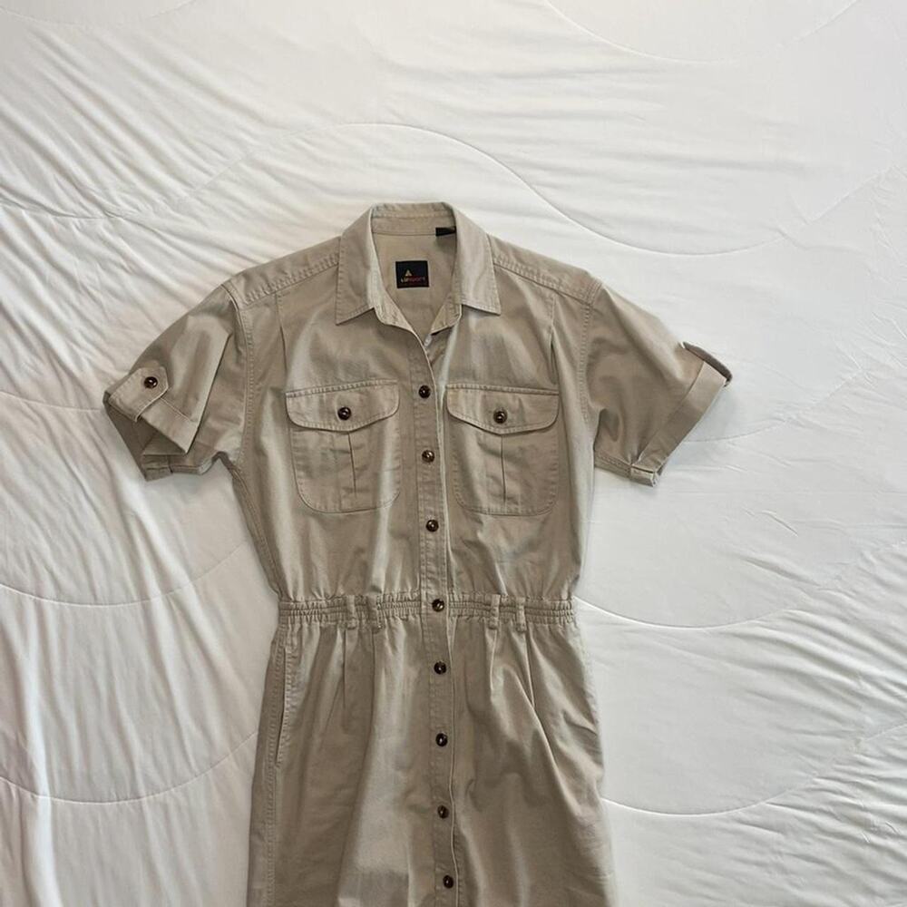Vintage Liz Sport Safari Shirt Dress Khaki